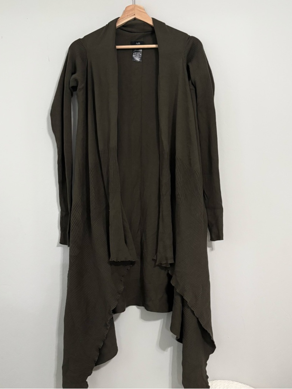 RUTI 100% Organic Cotton Olive Green Flowy High Low Cardigan